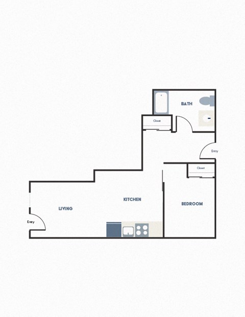 Floor plan for 1 bed, 1 bath, 564 sqft